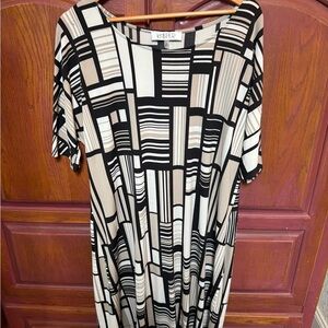 Kasper Black & Beige Geometric Midi Dress